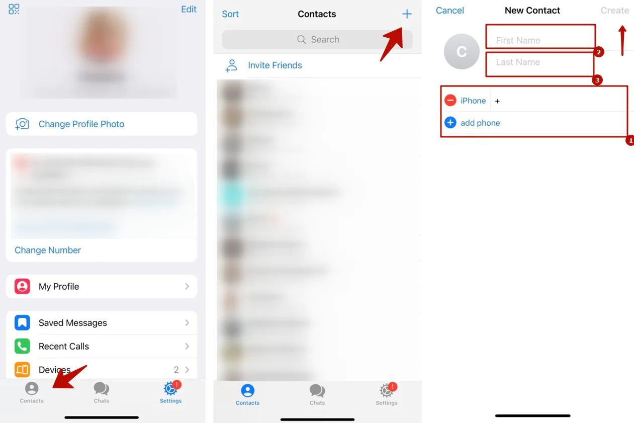 Telegram iPhone version for contacts