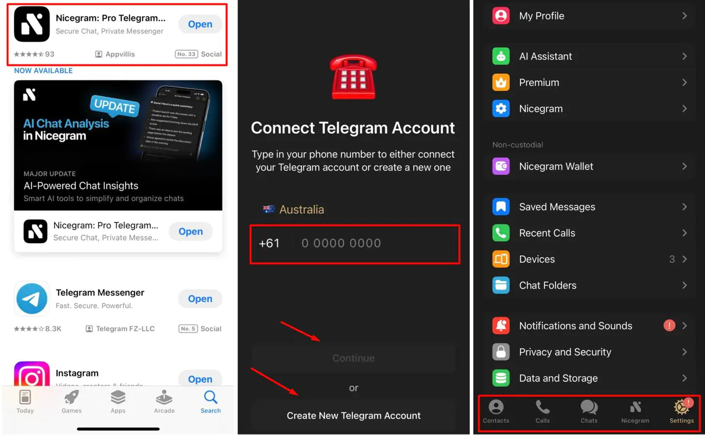 Nicegram registration procedure