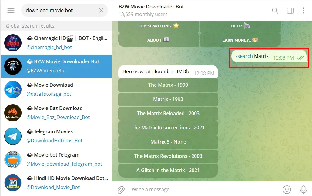 Telegram bot movies finding